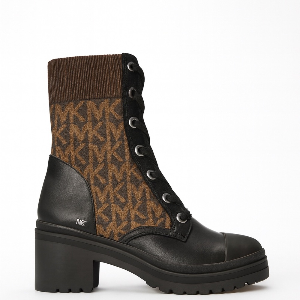 Michael Kors Brea Leather and Logo Jacquard Combat Boot - Picture 3 of 6